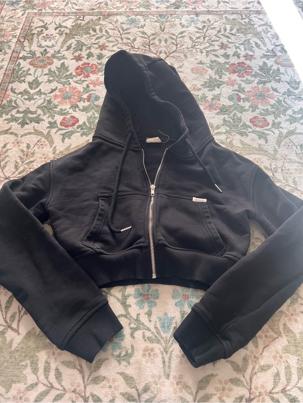 Adanola Cropped Hoodie Sweatshirt Organic Cotton Size Small Black